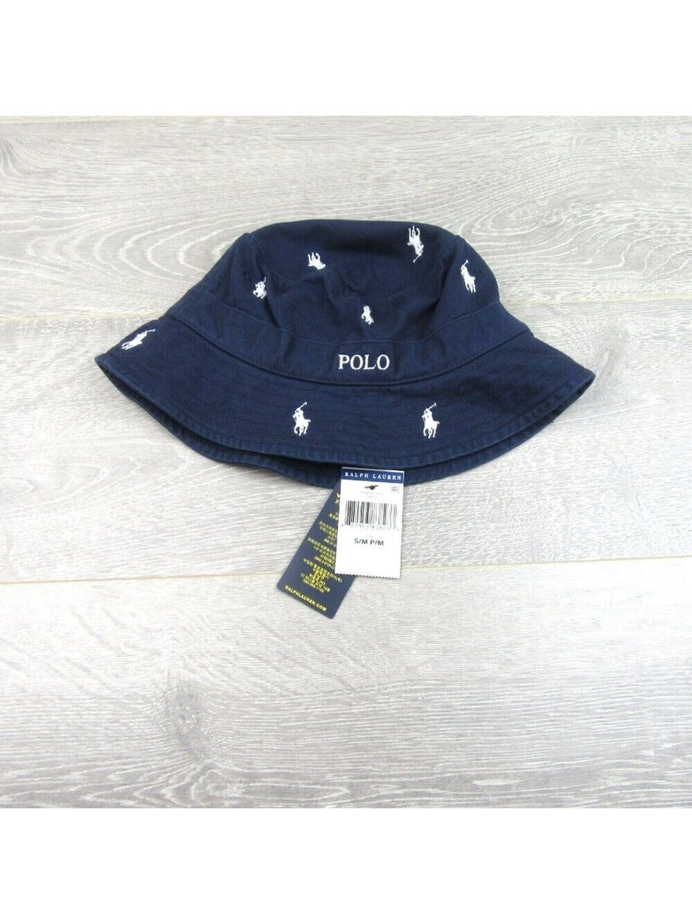 Polo Ralph Lauren Embroidered Pony Bucket Hat Adult Size S/M Navy Blue White NEW - Picture 10 of 12